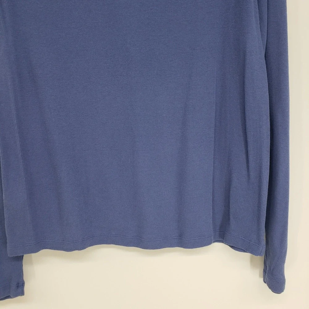 J Crew Ribbed V-Neck Pullover Top Women XL Blue Long Sleeve Cotton Polo Collar